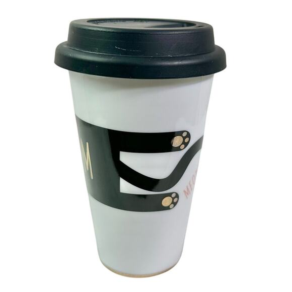 Rosanna 12 Fl Oz White CAT MOM Ceramic Travel Commuter Cup With Lid & Stopper - Picture 4 of 13